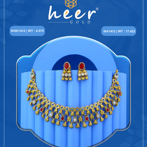 Collar tradicional de oro con piedras rojas, joyería nupcial india, elegante conjunto de gargantilla y aretes para mujer, ropa festiva de diseñador. - Product Image 2
