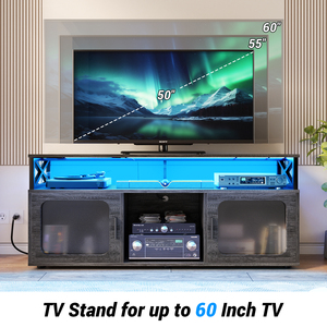 Luxury Large Media Console Cabinet TV Stand LED Light Charging Station <strong>Soundbar</strong> <strong>Shelf</strong> for Living Room Bedroom House Farmhouse - Product Image 2
