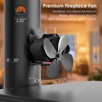 [Vérifié] Ventilateur de poêle à bois moderne en aluminium noir mat à haute efficacité, alimenté par la chaleur, pour usage intérieur