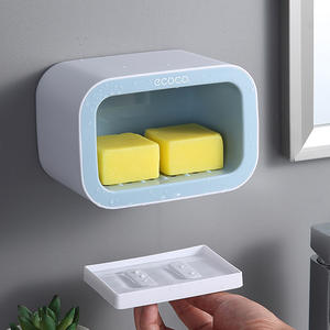 Ecoco Jabonera cuadrada de plástico para montar en la pared con ventosa para baño, estante para jabón de varias capas - Product Image 2