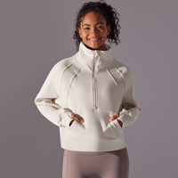 Sweat-shirt de yoga grande taille automne-hiver, couleur unie, coupe ample, manches longues, respirant, doublure polaire, sans couture, polyester/coton