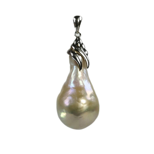 Collar con colgante de plata de ley 925 LUCK, gota de agua grande Real, Perla Barroca, Perla clásica Natural de agua dulce, diseño de cobre - Product Image 2