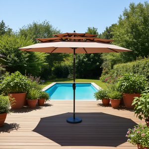 Sombrilla de Patio de 3 Niveles, 9 Pies, con Manivela y Inclinación, Poste de Aluminio, Tela de Poliéster, para Jardín, Terraza o Patio Trasero - Product Image 2