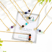 Collier en pierre naturelle des 12 signes du zodiaque, perles d'améthyste, chaîne en acier inoxydable, pendentif astrologique, bijoux de guérison pour femmes, vente en gros