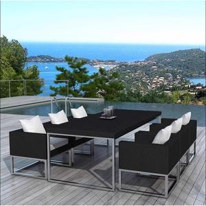 Conjunto de sofá de ratán moderno para exteriores con mesa y seis sillas, muebles de patio minimalistas impermeables para balcón o patio. - Product Image 2