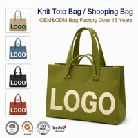 Sac fourre-tout en tricot jacquard avec logo personnalisé, double poignée, sac de transport tendance pour femmes, cadeau boutique, promotion de vente au détail