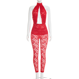 H0390-2026 Nouvelle combinaison <span class=keywords><strong>rouge</strong></span> sexy transparente à dos nu en dentelle unie pour <span class=keywords><strong>femme</strong></span> - Product Image 6