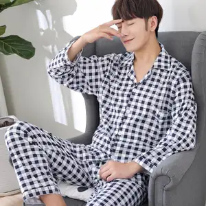 Mannen Katoen Longsleeve Pyjama Set Fabriek Groothandel Prijs Homewear
