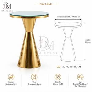 Gold Stainless Steel Hourglass Cocktail <b>Table</b> for Wedding Banquet Event Rental with Mirror Glass Top for Hotel Project Buyer - Product Image 5