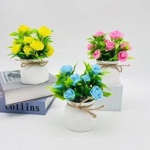 Rose artificielle Paulon en pot, 16 cm de haut, mini décoration intérieure avec nœud, décoration pour la maison - Product Image 2