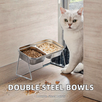 Double gamelle surélevée pour chats en acier inoxydable, solide, moderne et anti-renversement