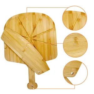 Hot Selling Bamboo Round Cutting Serving Charcuterie Restaurants Pizza Board Wooden With Handle And Cutter