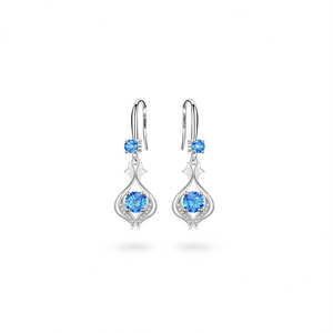 Orecchini pendenti Oliverio in argento 925 con strass blu, classici da donna per tutti i giorni - Product Image 1
