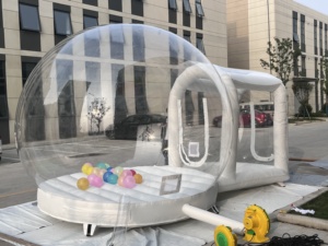 Maison à bulles gonflable blanche, modèle transparent avec souffleur d'air, trampoline, ballons 3x5M - Product Image 4