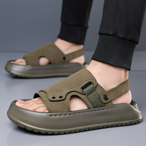 Gray Green Slides Thick Soled Casual Beach <b>Sandals</b> Slip On Two Way Design 1 3cm Heel Height - Product Image 4