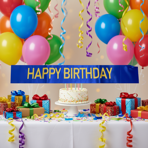 Bandeau Joyeux Anniversaire Party Love Bleu avec Lettres Dorées Décoration de Fête d'Anniversaire Modèle 44508 - Product Image 2