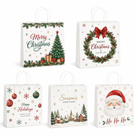 Sac en papier kraft de Noël imprimé avec logo personnalisé, sac d'emballage recyclable avec poignée pour emballages cadeaux de festival