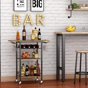Chariot de cuisine roulant SENYU moderne à 3 niveaux avec porte-vin et porte-verres, plateau en bois, structure métallique, étagère de rangement portable pour bar à domicile - Product Image 3