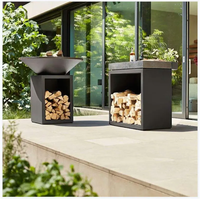 Table de barbecue extérieure en acier corten rouillé avec foyer et ensemble barbecue au charbon de bois
