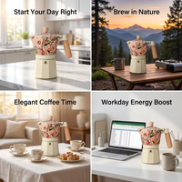 Cafetière Moka Kingze OEM ODM personnalisée avec décalcomanie, 150 ml, 300 ml, poignée en bois de hêtre, marque privée
