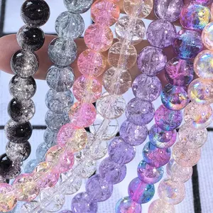 8mm à la mode violet craquelé perles de verre deux tons rond cristal éclater charmant Bracelet faisant des perles en vrac décoration de bijoux