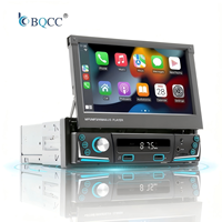 Lecteur multimédia automobile universel BQCC 7 pouces 1DIN avec écran rétractable, CarPlay, Android Auto, Mirror Link, aide au recul, caméra de recul