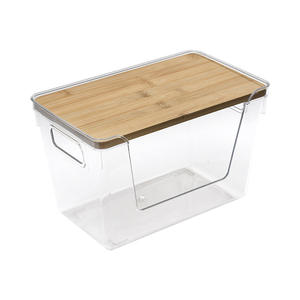 Modern Clear PET Transparent <b>Storage</b> Box Bamboo Lids Square Kitchen Pantry Organization <b>Stackable</b> Open Front Warehouse Food - Product Image 1