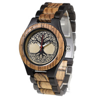 Jam Tangan Kayu Pria Baru Jam Tangan Kuarsa Pola Pohon Kreatif Jam Tangan Bergaya Unik Estetika Vintage Minimalis 40Mm