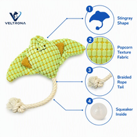 Jouet pour chien en peluche couineur Green Stingray avec queue en corde tressée, texture popcorn, pour la mastication et l'interaction, vente en gros