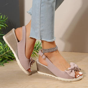 2025 été nouvelle grande taille femmes élastique bout ouvert plate-forme compensée sandales sans lacet fermeture livraison directe - Product Image 3
