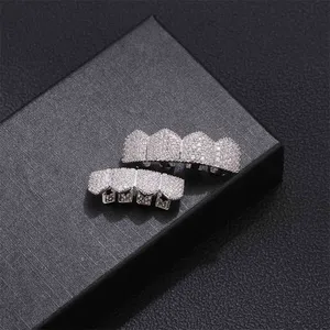 18k Gold Plated Teeth Grillz 4 Teeth Iced Out Diamond Tooth Set 2023 New Punk Fashion Body Jewelry