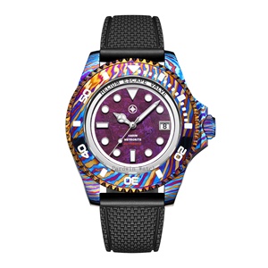 <span class=keywords><strong>Montre</strong></span> de plongée mécanique en titane Damas avec cadran lumineux, bracelet en caoutchouc/silicone, mouvement automatique, édition limitée - Product Image 1