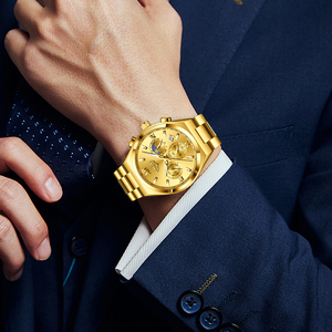 LIGE LG89196 Reloj cronógrafo de acero inoxidable para hombre Cara grande Tono dorado Fácil de leer Cuarzo analógico Números romanos Reloj de pulsera - Product Image 4