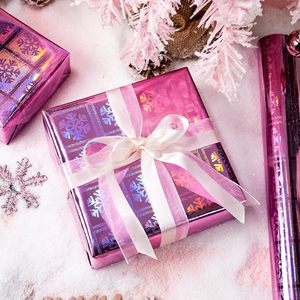 Holographic Pink Snowflake Gift <b>Wrapping</b> <b>Paper</b> 17 In X 32.8 Ft Metallized Single Side Christmas Packaging - Product Image 6