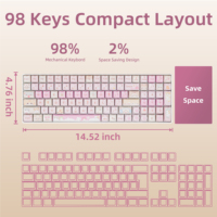 Teclado Mecánico Inalámbrico ZORNHER ZH100 de Alta Calidad con Diseño de Gato, 98% Rosa, con Teclado Numérico Cremoso para Juegos
