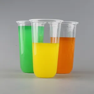 价格优惠Manafactures透明一次性12盎司16盎司22盎司泡泡波巴茶U形聚丙烯热成型单壁玻璃塑料杯