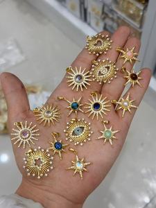 Colgante CZ Sunburst al por mayor, tono oro y plata, dijes de estrella de ocho puntas para la fabricación de joyas y collares - Product Image 2