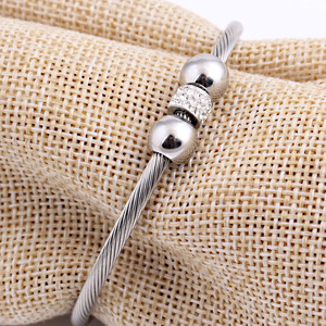 Stainless Steel Cable <b>Bracelet</b> 4Mm Round <b>Bead</b> Rhinestone Channel Setting Women's Jewelry Gift - Product Image 3