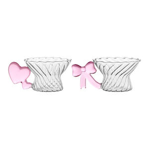 Ensemble de tasses à café au lait en verre résistant à la chaleur, de forme cœur, exquises et élégantes pour femmes, tasses de couple - Product Image 1