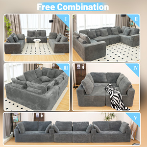 Modular U-Shape Sectional Sofa 6-Seater Chaise Lounge Reversible Design Striped Corduroy Fabric <b>Convertible</b> Modern Living Room - Product Image 6