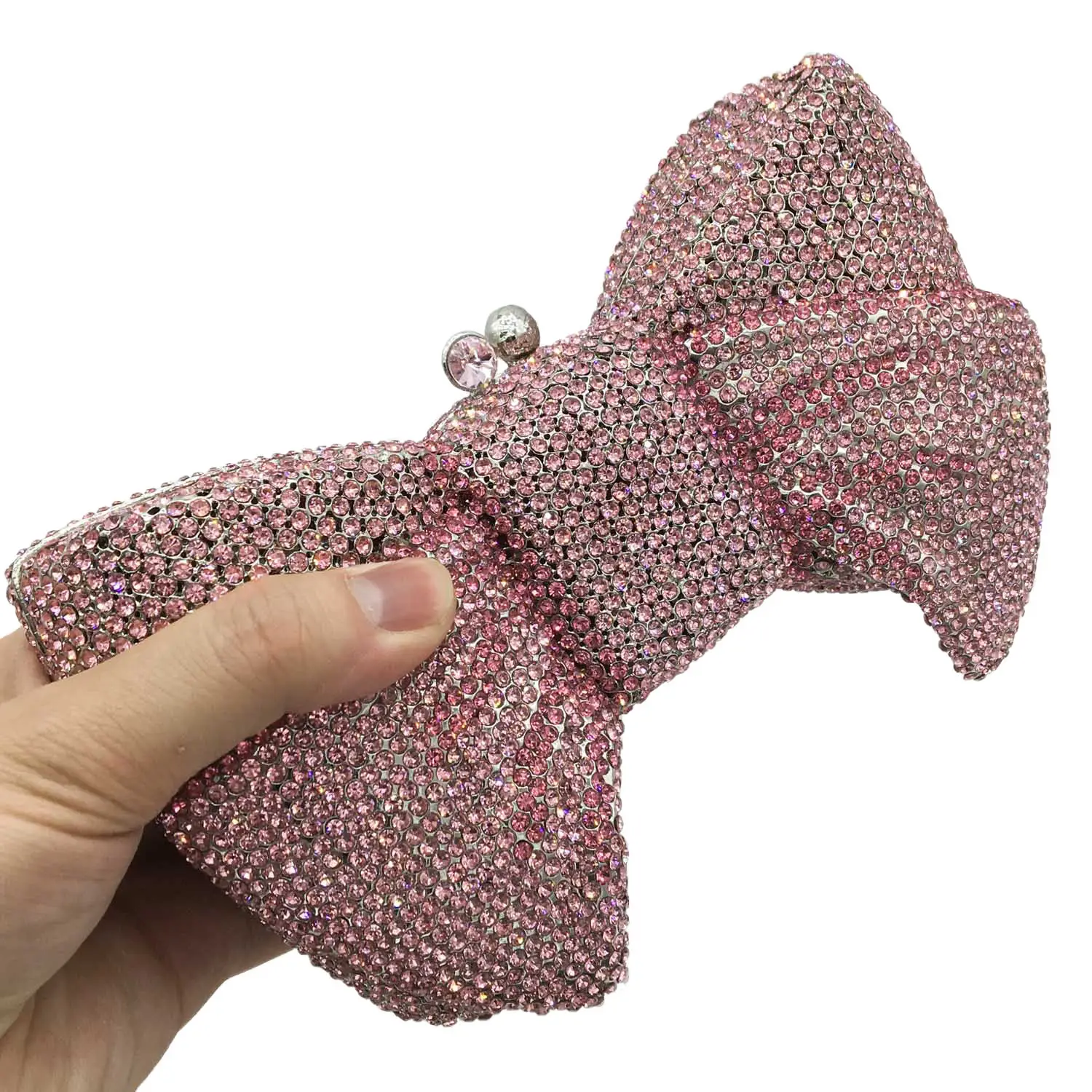 Factory luxury jewel box crystal rhinestone bow shape clutch purse bag for party evening handbag