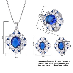 Delicate Eco-friendly Copper Dainty Floral Design Necklace <b>Earrings</b> Ring 3PCS <b>Set</b> 10*12/6*8mm Blue Zircon Flower Jewelry <b>Set</b> - Product Image 2