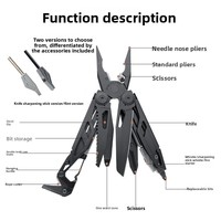 Pince multifonction pliable 3CR13 avec allume-feu, coupe-corde, manche squeletté en acier inoxydable – Outil EDC pour le camping et la survie en extérieur