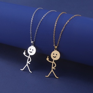Kalung Liontin <span class=keywords><strong>Rock</strong></span> Punk Doodle Jari Tengah Stickman Bahan Stainless Steel Perhiasan Fashion untuk Wanita Pria - Product Image 1