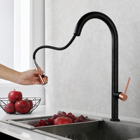 Robinet de cuisine monocommande en acier inoxydable au design industriel moderne, à eau froide, avec douchette extractible, en céramique, à un seul trou, à poser sur comptoir