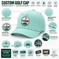Topi Golf Pria Custom 5 Panel Model Tali, Topi Performa dengan Logo Bordir 3D, Topi Olahraga Berpori Laser yang Bernapas