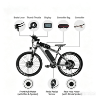 Kit de roue avant pour vélo électrique 20-29 pouces, moteur 48V 1000W, kit de conversion VTT, dropout : 100 mm avec écran SW900