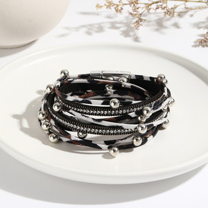 Fashionable Bohemian Two-Layer Wrap <b>Bracelet</b> Multi-Level <b>Leather</b> Diamond Inlay Magnetic Clasp Perfect Classic <b>Charm</b> for Gifts - Product Image 5