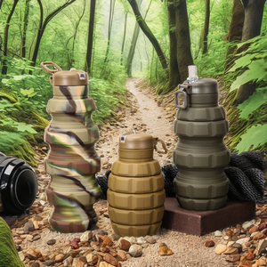 Creative Design <b>Collapsible</b> Silicone <b>Water</b> <b>Bottle</b> 500ml Camouflage Waterproof Durable Lightweight 360 Degree Rotation Sports - Product Image 2