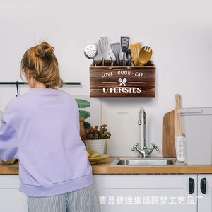 Cross-<b>border</b> wooden kitchen tableware storage box, wall-mounted multi-compartment sorting and organizing box for knives, <b>forks</b> - Product Image 4